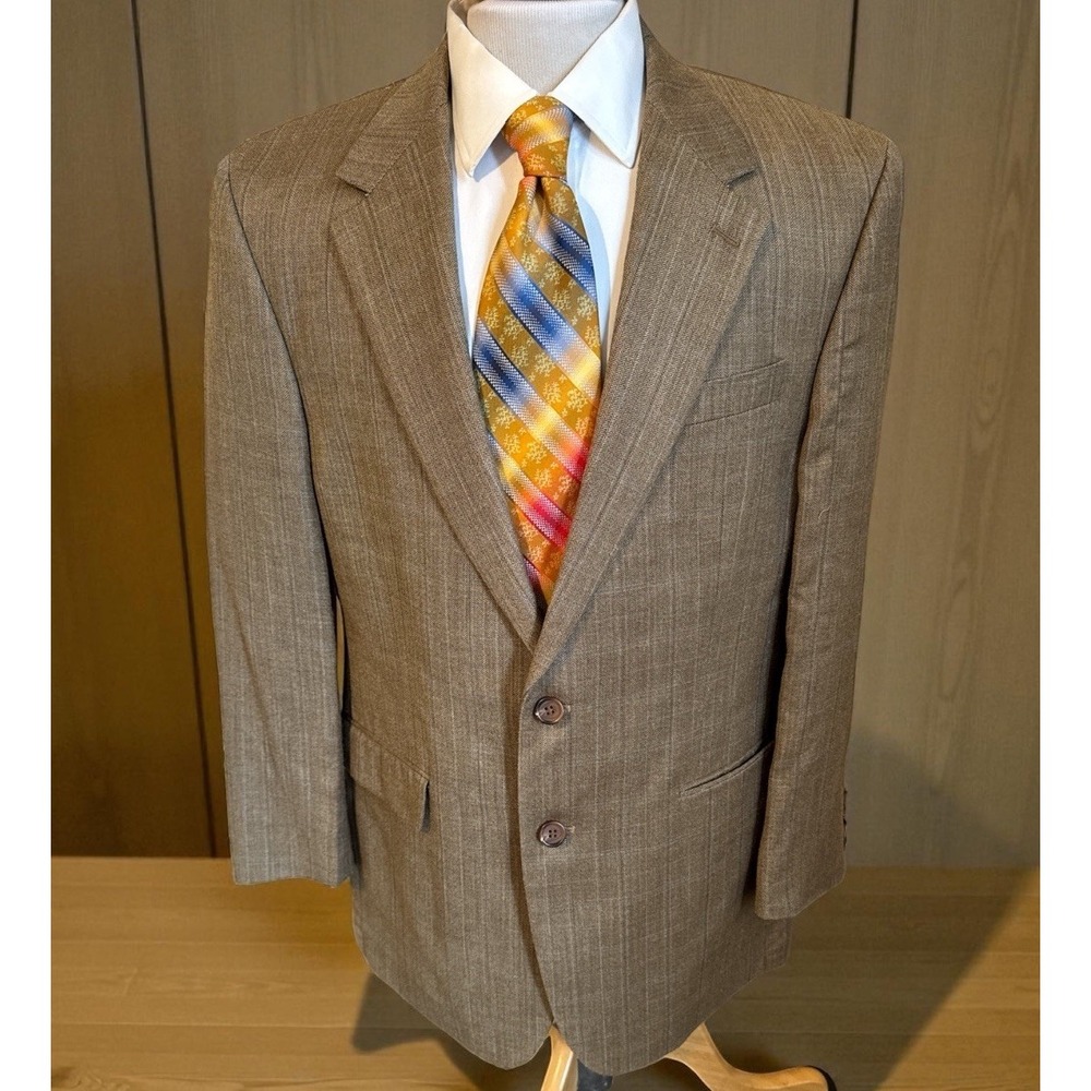Lauren Ralph Lauren Sport Coat Sz 42R Wool Silk‎ Tan Herringbone Blazer Jacket